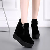 Fligmm Autumn Wedges Short Boots Women High Heel Snow Boots Short Plush Fur Ankle Boots Increased Internal Female Platform Shoes