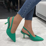 Fligmm Summer New Women's Sandals Closed Toe Green Single Shoes With Thin Heel Mid-heeled Fashion Hollow Pointed Toe Women Shoes