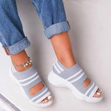 Fligmm Knitted Sandals Summer Platform Comfortable Sandals Sports Shoes Female Slip on Peep Toe Ladies Sneakers