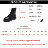 Fligmm White Black PU Leather Ankle Boots Women Autumn Winter Round Toe Lace Up Shoes Woman Fashion Motorcycle Platform Botas