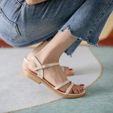 Fligmm Summer Soft Low Sandals Woman Leather Suit Female Beige Clear Heels Women¡¯s Shoes Buckle Strap Low-heeled Gladiator New Com