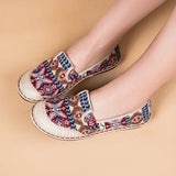 Fligmm Quality Women Shoes 2024 New Ethnic Style Woven Embroidery Shoes Female Fashion Breathable Flat Sole Casual Shoes for Women