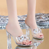 Fligmm Fashion Clear High Heels Sandals Women Summer New Crystal Transparent Pvc Slippers Woman Open Toe Slip On Heeled Slides