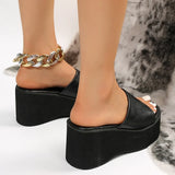 Fligmm Chunky Platform Sandals Women Fashion Black PU Leather Wedge Slippers for Woman 2024 Summer Thick Bottom Slides Plus Size