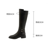 Fligmm Pu Leather Knee Boots for Women Shoes Buckle Metal Decoration Fashion Outdoor Ladies Footwear Size 34-41 Long Black Botas