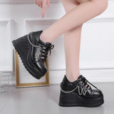 Fligmm Chain Punk Gothic Shoes Woman Thick Bottom High Wedge Sneakers for Women 2024 New Black Chunky Platform Y2K Uniform Shoes