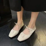 Fligmm Women Flat Shoes Genuine Leather Sheepskin Comfort Flats Slip On Silver Beige Simple Shoes Spring Autumn Soft Loafers Square Toe