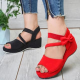 Fligmm for Women 2024 Hot Sale Summer Women's Sandals Solid Color Bow Tie Mid Heel Water Proof Open Toe Wedge Beach Sandals Women