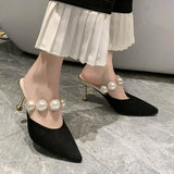 Fligmm Black Sandals Women Summer Slippers Woman Thin Heels 2024 Womens Outdoor High Heels Pointed Toe Woman Mules