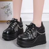 Fligmm Chain Punk Gothic Shoes Woman Thick Bottom High Wedge Sneakers for Women 2024 New Black Chunky Platform Y2K Uniform Shoes