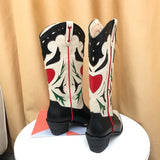 Fligmm Western Boots For Women Heart Shaped Fashion Cowboy Cowgirl Boots Handmake Retro Vintage Shoes 2023 Winter Autumn 0410