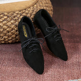 Fligmm Pointed Shoes Female Shoes Daily Casual Shoes Classics Black Lace-Up Comfortable Flats Women's Flat Shoes 2024 Autumn