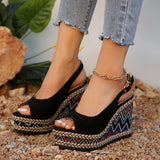 Fligmm Toe Wedge Heel Sandals for Women Summer 2024 Fashion Chunky Platform Sandalias Mujer Thick Bottom Espadrille Shoes Woman