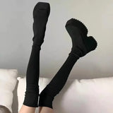 Fligmm Women's Over The Knee Sock Boots 2024 Winter New Fashion Stretch Thick Heels Knitted Long Boots Women Slip on Platform Shoes