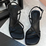 Fligmm New Shoes for Women Summer Women's Sandals One Word Buckle Square Toe Thin Strap Combination Open Toe Zapatillas De Mujer