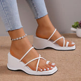 Fligmm Women's White Wedge Sandals Summer 2024 Ring Toe Cross Strap Gladiator Sandals Woman Non Slip Platform Beach Slippers Plus Size