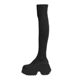 Fligmm Women's Over The Knee Sock Boots 2024 Winter New Fashion Stretch Thick Heels Knitted Long Boots Women Slip on Platform Shoes