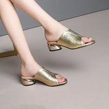 Fligmm Pu Leather Comfortable Slippers Silver Thick Heels Female Low-heeled Sandals Summer Half Slippers Casual Shoes 34-42 Slides