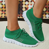 Fligmm Breathable Running Shoes for Women Non Slip Knitted Green Sneakers Woman Soft Sole Slip On Casual Flats Plus Size 43