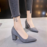 Fligmm Women Pumps Flock Sweet Thick High Heels Female Sexy Office Pointed Toe Dress Work Pump Cute Shoes Ladies Footwear