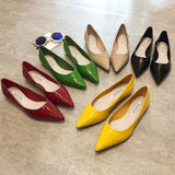 Fligmm Women Pointed Toe Patent Leather Yellow Wine Red Lady Fashion Flats Candy Color Flat Sole Flat Heel Shoes Large Size 43 44