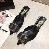 Fligmm Half Slipper Clogs Shoe Women Pointed Toe Stiletto High Heels Korean All-match Pumps Luxury Square Rhinestone Mules Shoes