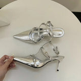 Fligmm New Gold Silver Pumps Women Fashion Pointed Ladies Elegant Thin High Heel Hollow Out Elegant Woman Heeled Shoes Tacones