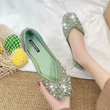 Fligmm crystal pearl studs ballet shoes women square toe slip on loafers cozy shallow cut-out ballerina flats moccasins female