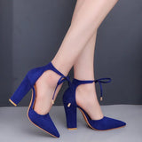 Fligmm Pointed Toe Ladies Shoes Square High Heels Lace Up Women Pumps 2024 Wedding Strap Blue Woman Shoes Zapatos Mujer Size 43