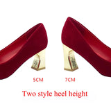 Fligmm Elegant Ladies Red Silk Wedding Bride Shoes Pearl Bowknot Pointed Toe Pumps Women Sexy Party Dress High Heels Shoes Woman