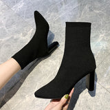 Fligmm fashion stretch socks boots women's high heels shoes knit socks boots skinny women pointed autumn and winter bare boots