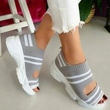 Fligmm Knitted Sandals Summer Platform Comfortable Sandals Sports Shoes Female Slip on Peep Toe Ladies Sneakers