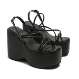 Fligmm Women Platform Sandals Shoes Strappy Heels Heeled Shoes Design Punk Cool Chunky Buckle Casual Black White Sandales Shoes