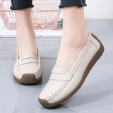 Fligmm For Women 2024 Summer Leather Slip On Beige Casual Walking Ladies Shoe Fashion Non-Slip Soft Sole Loafers Zapatos Mujer