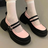 Fligmm Women's Shoes 2024 Spring and Autumn Women's Pumps Mary Jane Mixed Colors Round Toe Water Proof One Word Buckle Shoes Women