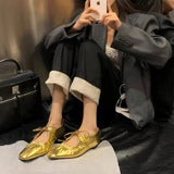 Fligmm Flats Women Pu Leather Shoe Women Narrow Band Loafers Silver Gold Flats Bling Bling Gold Round Toe 2024 Spring Footwear