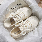 Fligmm Summer New Heel Treadable Half Trailer Canvas Shoes for Women's Simple Versatile Little White Shoes Platform Sneakers Women