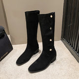 Fligmm New Woman Suede spring Sexy Thick-heeled Women's Boots Riding Botas Warmth Non-slip High Boots Shoes Buckle Boots of Women