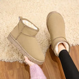 Fligmm Fashion New Thick-Soled Round Toe Women's Super Mini Boots Plush Warm Winter Ankle Boots Thick-soled Snow Boots for Women