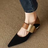 Fligmm Women Nature Suede High Thick Heels SmallHut New 2024 Spring Black Apricot Square Toe Pumps Elegant Lady Metal Decoration Shoes