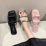 Fligmm Summer Candy Leather Beach Shoes Women Bow Flat Slippers Women's Shoes Simple Slides Open Toe Flat Slippers for Women