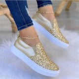 Fligmm Shoes Shallow Mouth Casual Female Sneakers Large Size Women Loafers With Fur Round Toe 2024 Big Size New Glitter Slip-on