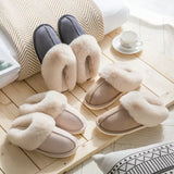 Fligmm Winter Warm Home Fur Slippers Women Luxury Faux Suede Plush Couple Cotton Shoes Indoor Bedroom Flat Heels Fluffy Slippers