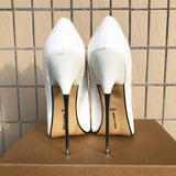 Fligmm Glossy White 16cm Extremely High Metal Heels Women Sexy Pointy Toe Slip On Stiletto Pumps Big Size Stable Shoes 35-46