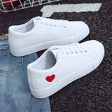 Fligmm Women Shoes New Pu Leather Woman Shoes Ladies Heart Flats Casual Shoe White Sneakers Designer Luxury Lace-up Tennis