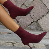 Fligmm Shoes on Sale 2024 Fashion Sleeve Women Boots Autumn Pointed Toe Solid Short Barrel Stilettos or Thin Heels Elastic Boots