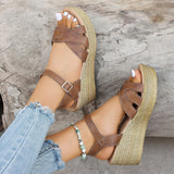 Fligmm Women's Cross Strap Wedge Sandals Thick Bottom Buckle Strap Gladiator Shoes Woman Summer Beach Chunky Platform Sandalias Mujer