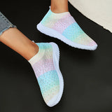 Fligmm Color Knitting Crystal Sneakers for Women Casual Slip On Mesh Walking Shoes Woman Soft Sole Rhinestone Dance Sock Sneakers