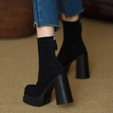 Fligmm for Women 2024 Fashion Winter Women Boots Mid-Calf Solid Color Flock High Heels Water Proof Zipper Chunky Heel Shoes Women