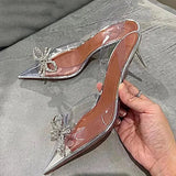 Fligmm Crystal Clear heeled Women Pumps Luxury Rhinestones Bowknot Transparent PVC High heels Elegant Summer Wedding Shoes